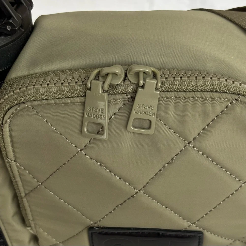 STEVE MADDEN Bavia Olive Green Quilted Crossbody Bag with Attached Water Bottle
